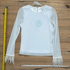 Cloud Ten Sheer sleeve White Feather Trim Blouse